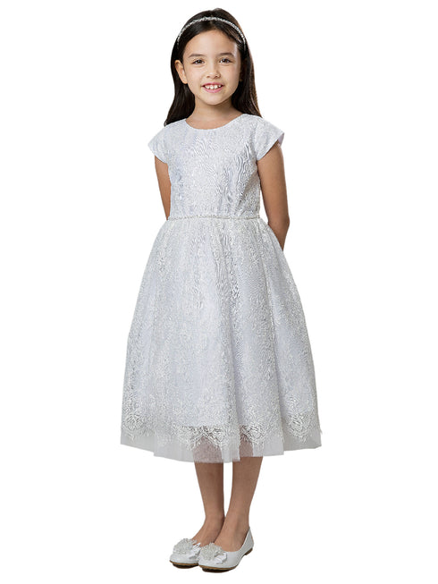Big Girls White French Lace Peek A Boo Tulle Junior Bridesmaid Dress 7-16 - SophiasStyle.com